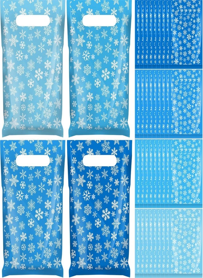 Tiangrid 48 Pieces Snowflake Christmas Plastic Gift Bags Winter Treat Candy Goodie Blue Bags with Handle Gift Packaging for Winter Christmas Xmas Party Favor Decoration - Image 1